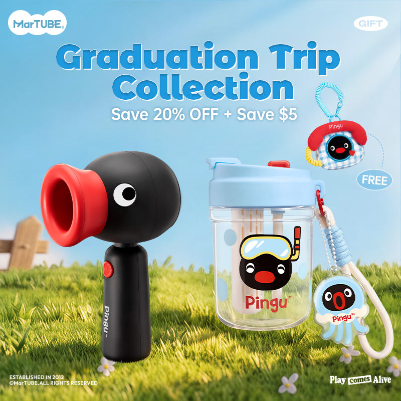 Grad Season Bundle - Pingu Handheld Fan & Pingu Summer Straw Water