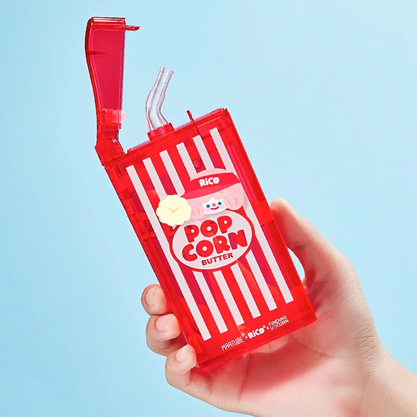 Cute Popcorn Water Bottle with Straw, Portable Water Bottle with Leak-Proof Martube