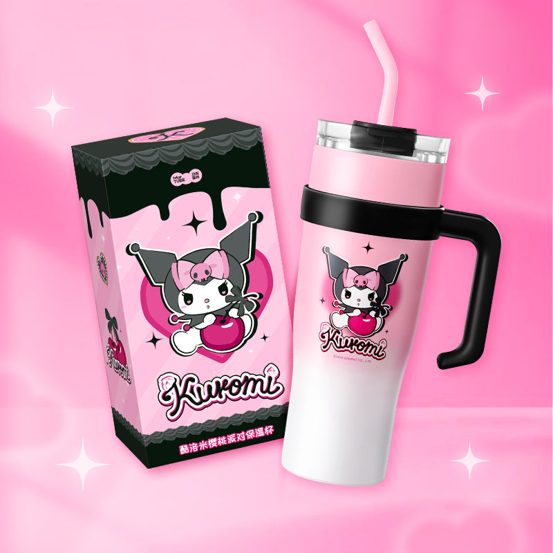 Sanrio Kuromi Stainless Steel Large Capacity Thermos Water Bottle with Handle and Straw-MarTUBE