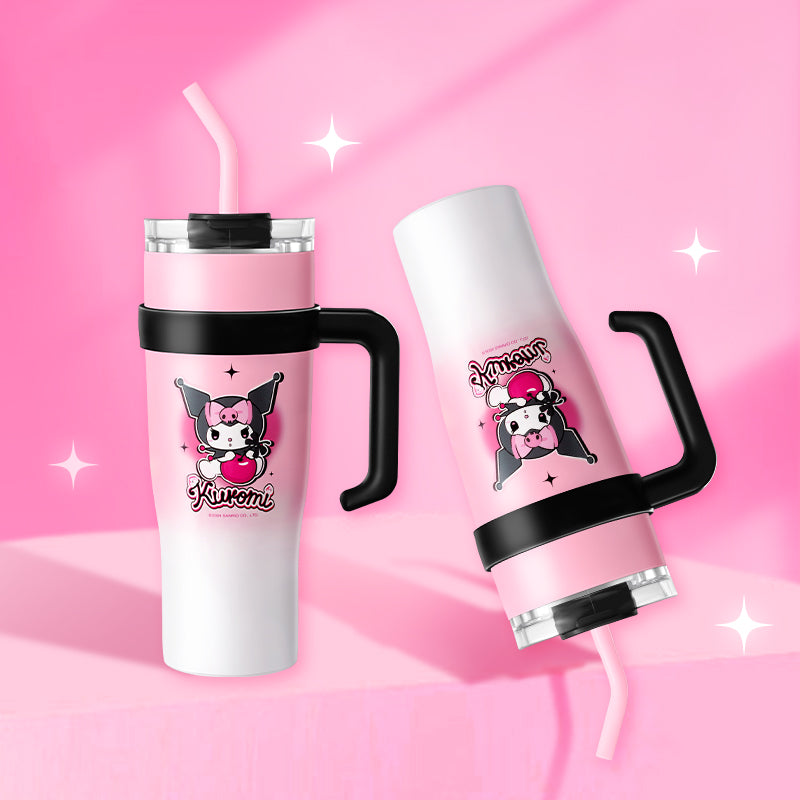 Sanrio Kuromi Stainless Steel Large Capacity Thermos Water Bottle with Handle and Straw-MarTUBE