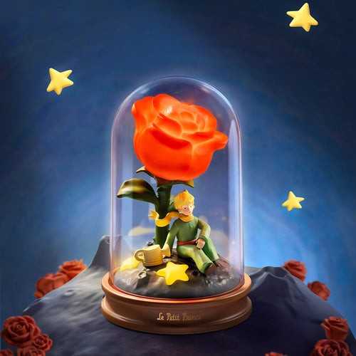 The Little Prince Rose Lamp in glowing glass cloche dome with star details