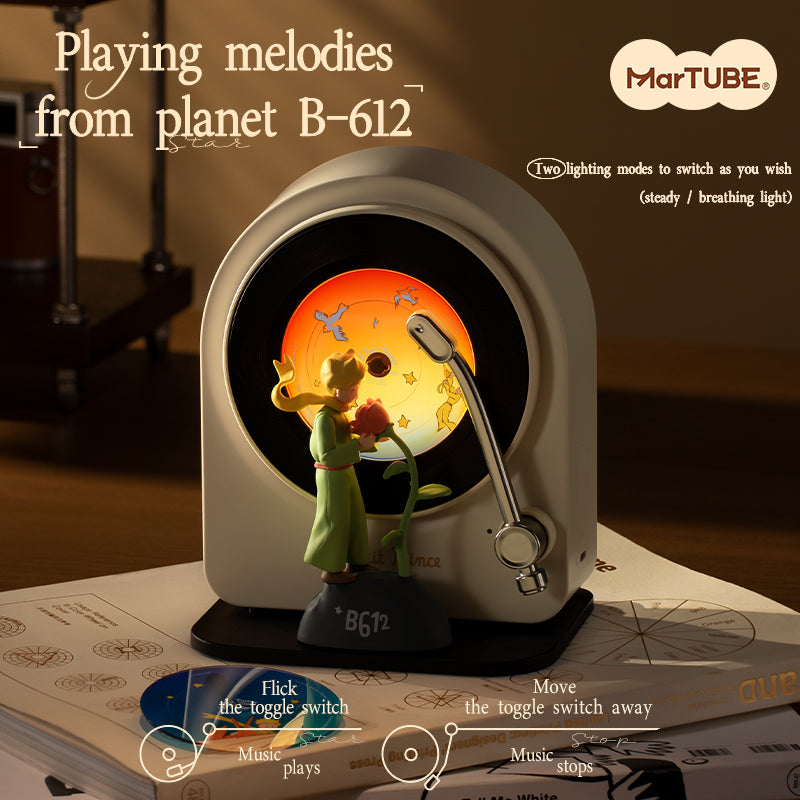 Le Petit Prince Bluetooth Speaker on books with retro turntable tonearm - MarTUBE