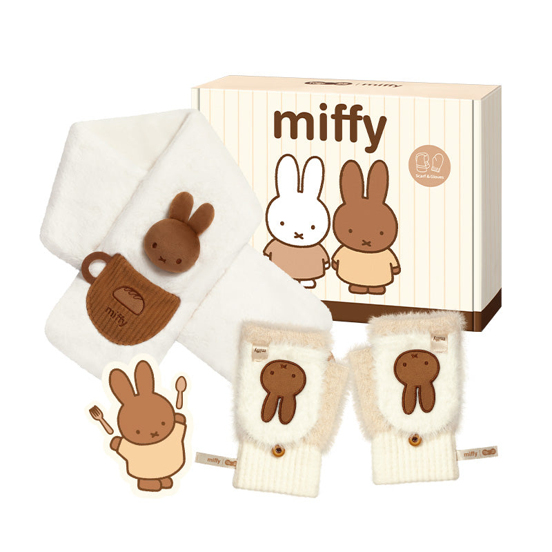 Miffy Plush Scarf and Mittens Set with Decorative Gift Box