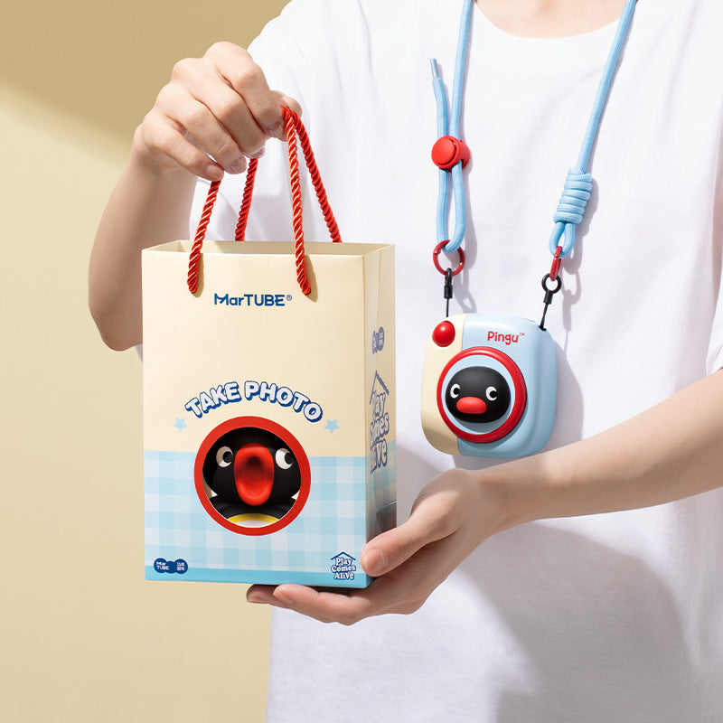 Pingu camera device and matching cream gift bag package