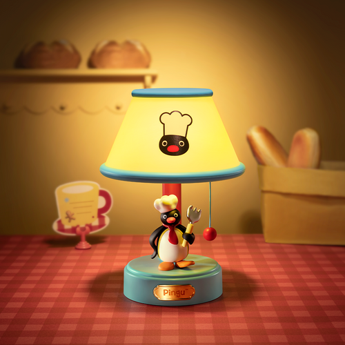 Pingu Chef Desk Lamp - 3 Adjustable Brightness Levels, with Smart Timer, Old-fashioned Pull-wire Switch - Fun Desk Decor & Gift - MarTUBE®
