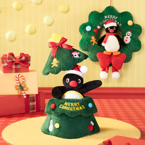 Pingu Christmas Plush Wreath & Tree Set – Soft Holiday Decorations for Door or Wall, Adorable Pingu Plush Gifts for Fans & Loved Ones - MarTUBE®︎