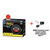 Pingu toy robot kit box shown alongside an 8GB memory card, card reader, and OTG adapter on a white background, with a plus sign between the items.