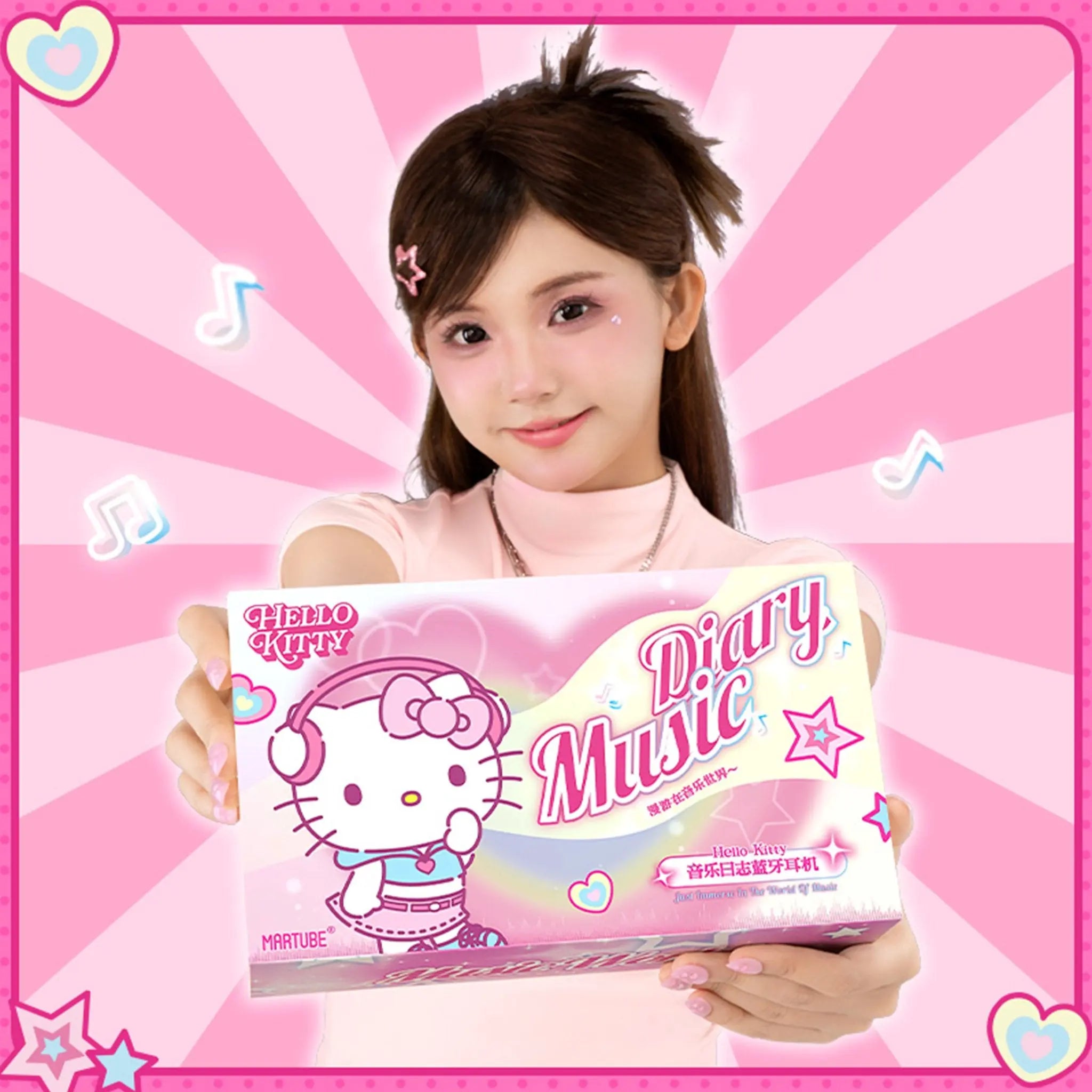 MarTUBE®︎ x Sanrio Hello Kitty Diary Music Headphone for Android and iPhone Earphone Wireless Earbuds - MarTUBE